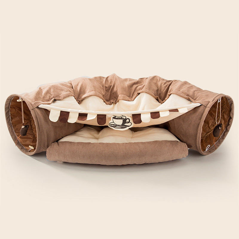 ✨ Tunnel Pliable avec Cabane pour Chats – Jeu & Repos 2 en 1 ✨