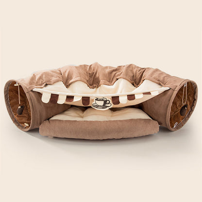 ✨ Tunnel Pliable avec Cabane pour Chats – Jeu & Repos 2 en 1 ✨