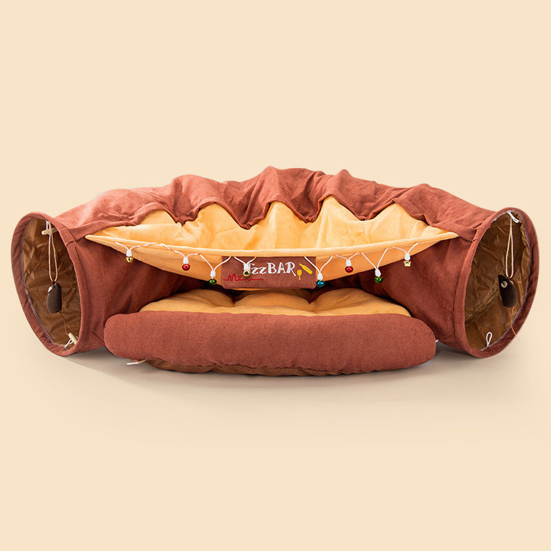 ✨ Tunnel Pliable avec Cabane pour Chats – Jeu & Repos 2 en 1 ✨