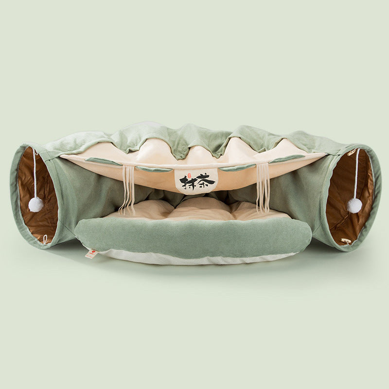 ✨ Tunnel Pliable avec Cabane pour Chats – Jeu & Repos 2 en 1 ✨