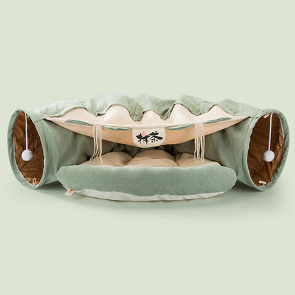 ✨ Tunnel Pliable avec Cabane pour Chats – Jeu & Repos 2 en 1 ✨