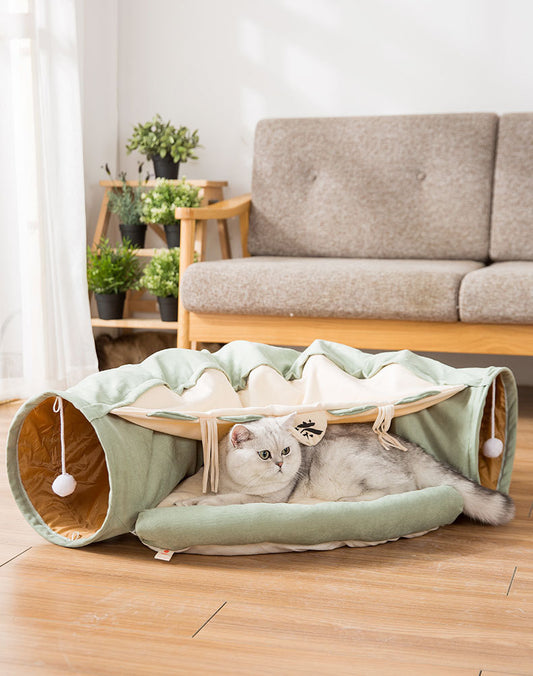 ✨ Tunnel Pliable avec Cabane pour Chats – Jeu & Repos 2 en 1 ✨