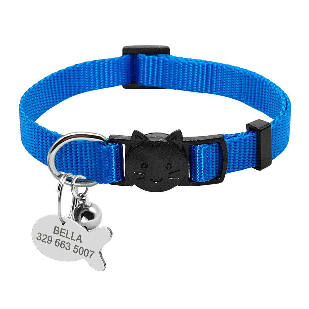 ✨Collier Personnalisé Sécurité Rapide pour Chat – Nylon avec Médaille Gravée & Clochette✨