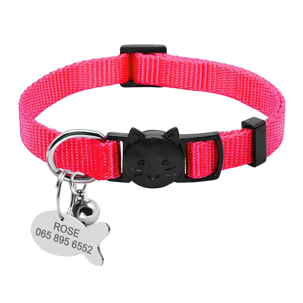 ✨Collier Personnalisé Sécurité Rapide pour Chat – Nylon avec Médaille Gravée & Clochette✨