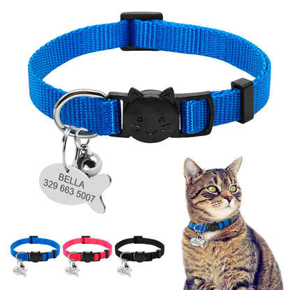 ✨Collier Personnalisé Sécurité Rapide pour Chat – Nylon avec Médaille Gravée & Clochette✨