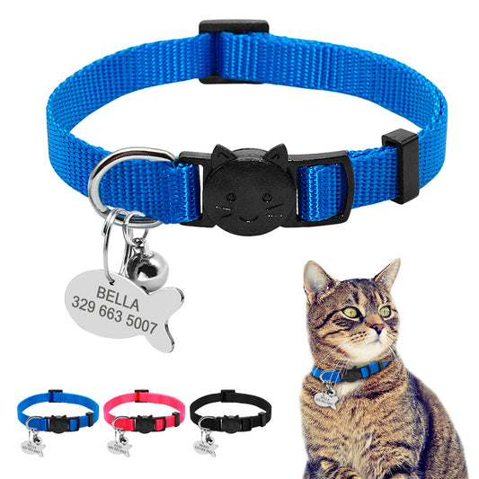 ✨Collier Personnalisé Sécurité Rapide pour Chat – Nylon avec Médaille Gravée & Clochette✨