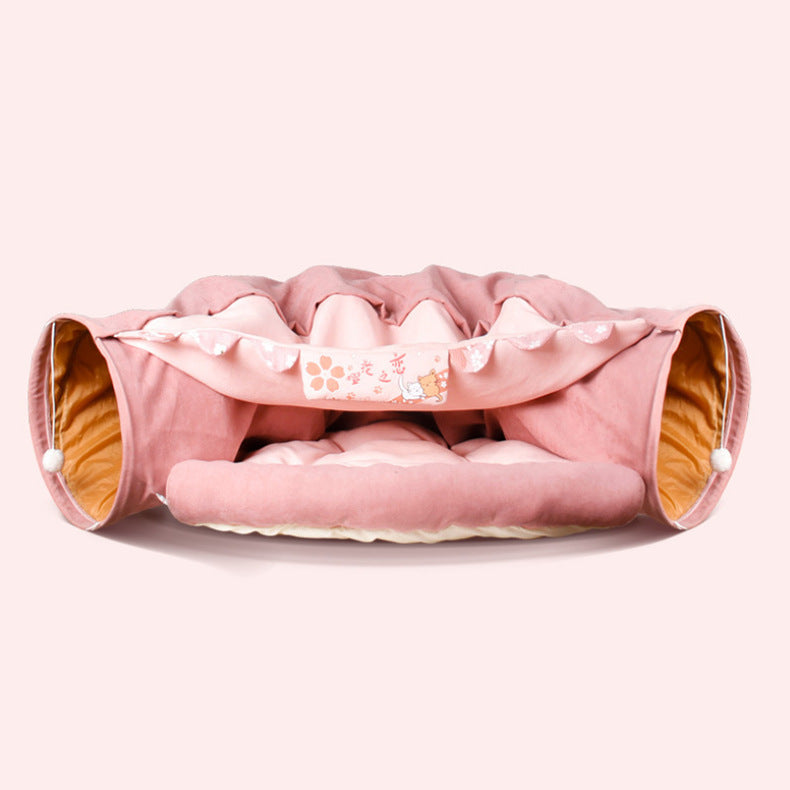 ✨ Tunnel Pliable avec Cabane pour Chats – Jeu & Repos 2 en 1 ✨
